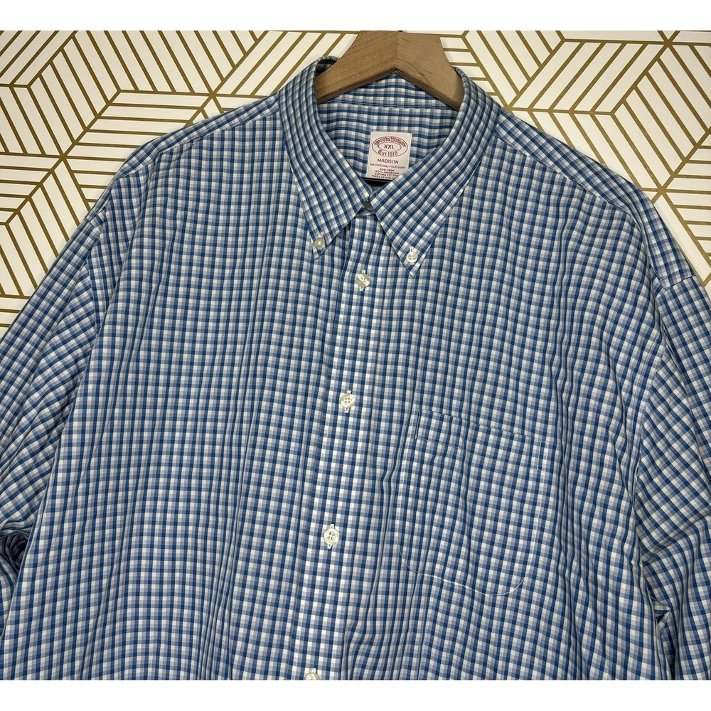 Brooks Brothers Madison Gingham Shirt Mens XXL Blue Original Polo Preppy Button